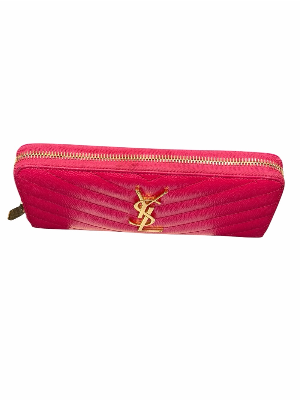 Saint Laurent Hot Pink Quilted Zip-Around Wallet with Gold YSL Emblem - Picture 2 of 7